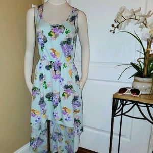 🐦 Powder Blue Floral High-Low Dress